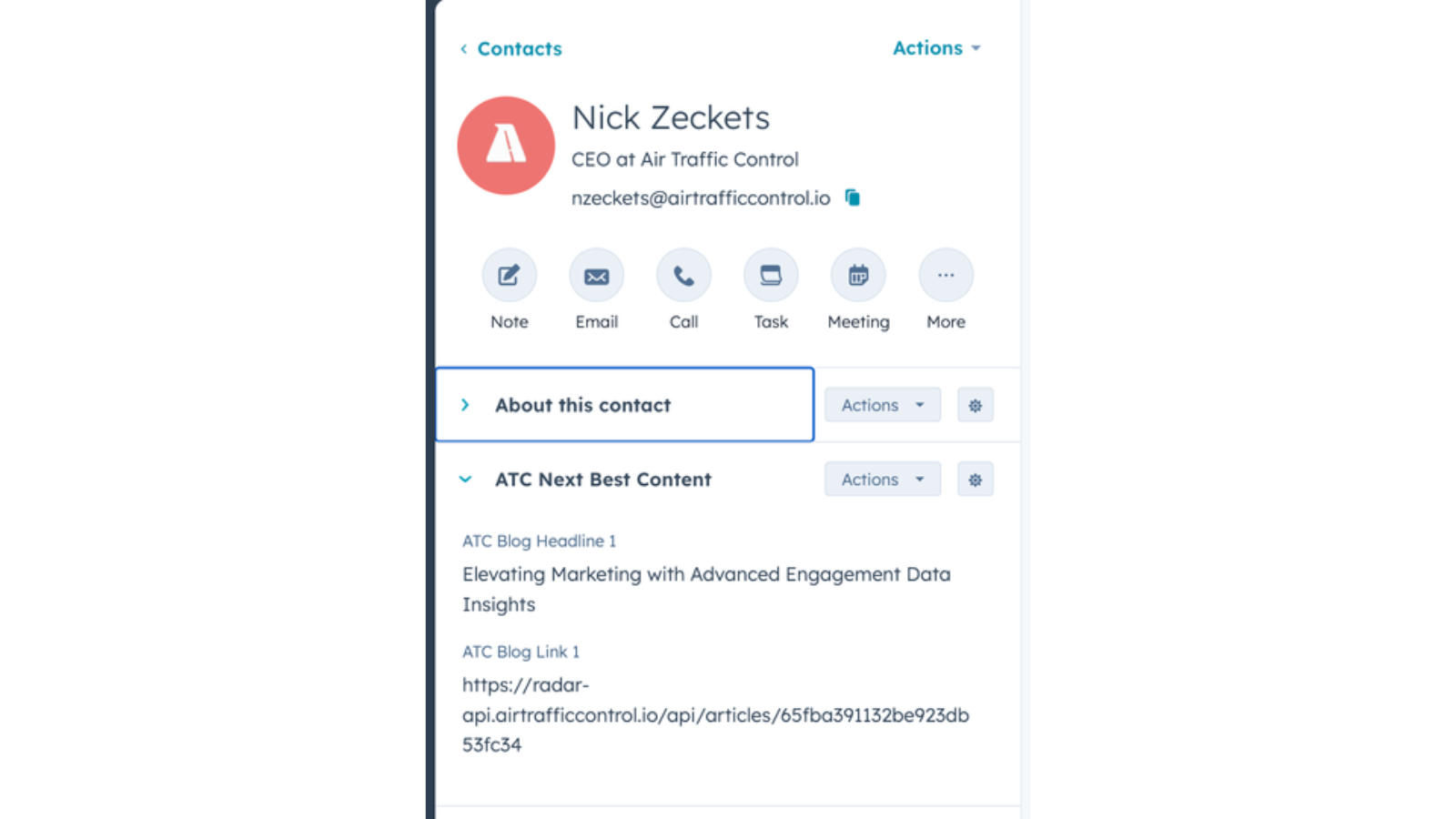 Air Traffic Control custom properties on a contact record